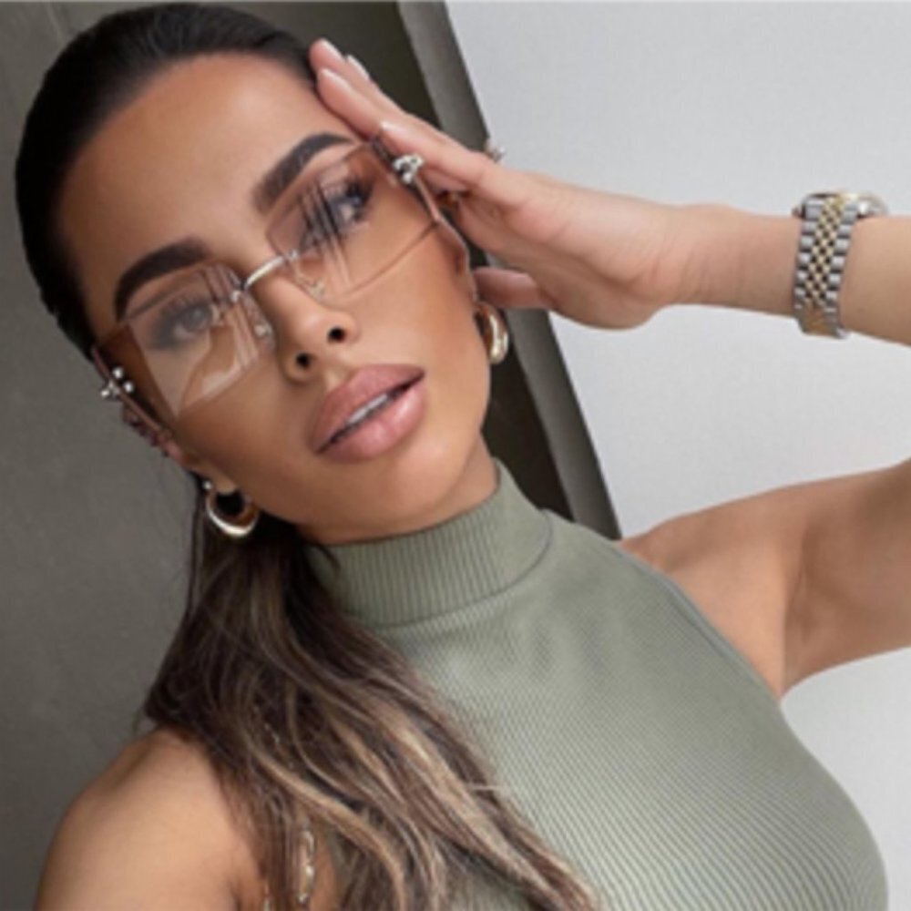 Retro Clear Ombre Rimless Rectangle Square Sunglasses Vintage Shades - Picture 2 of 5